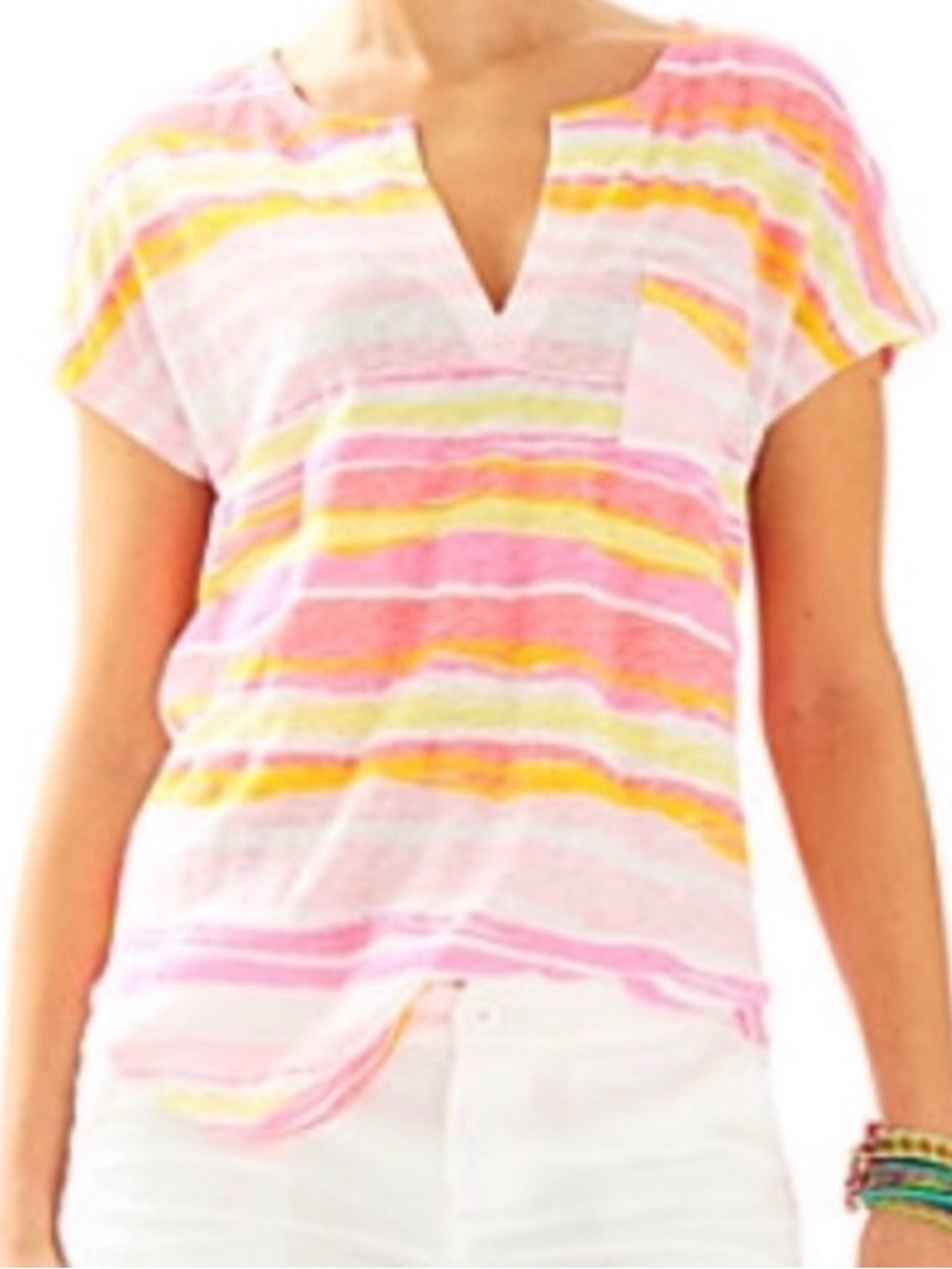 Lilly Pulitzer 100% linen striped tee, small
